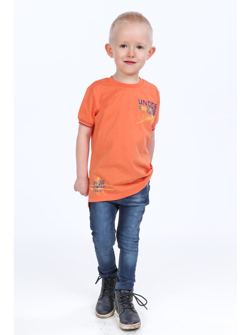 Orange boys\' t-shirt with inscriptions NDZ7337 - Online store - Boutique